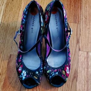 Floral peep toe mary janes